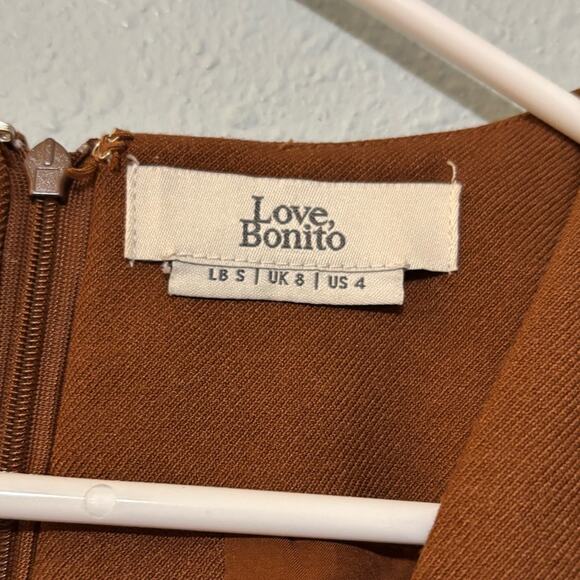 Love, Bonito Brown V Neck Layering Shift Dress w/ Patch Pockets 4 - Picture 3 of 5